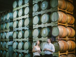 Wine with barrels at Pegasus Bay
