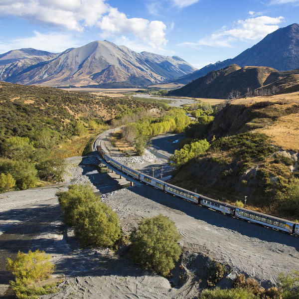 One of the world’s great train journeys, travelling coast to coast through forests and farmland and over the spectacular Southern Alps.