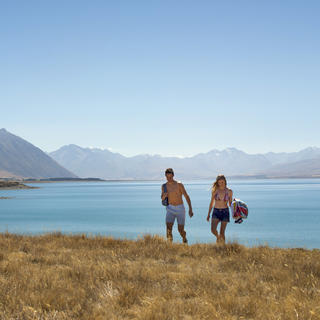 Explore the calm shores and turquoise waters of beautiful Lake Tekapo, three hours drive south-west of Christchurch.