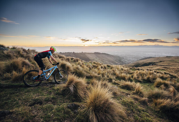 Sidling around the rim of an extinct volcano in Christchurch’s Port Hills, this is an intensely scenic, cross-country mountain biking adventure.