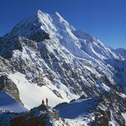 Trekkers stand in awe of Aoraki/Mount Cook on Day 2 of the Ball Pass Crossing
