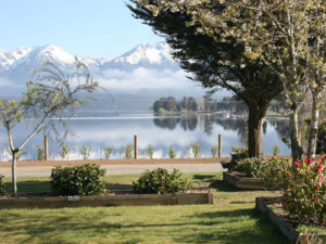 View from Te Anau Lakeview Kiwi Holiday Park looking out over Lake Te Anau and the Mountains of Fior