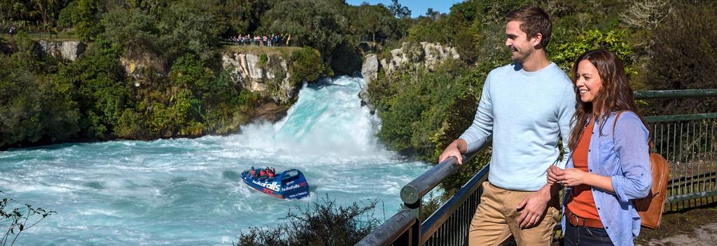 At Huka Falls you can witness the phenomenon of natural hydro power - more than 220, 000 litres of water per second.