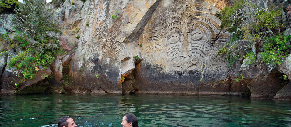 Explore Lake Taupo to see the Mine Bay Maori rock carvings.