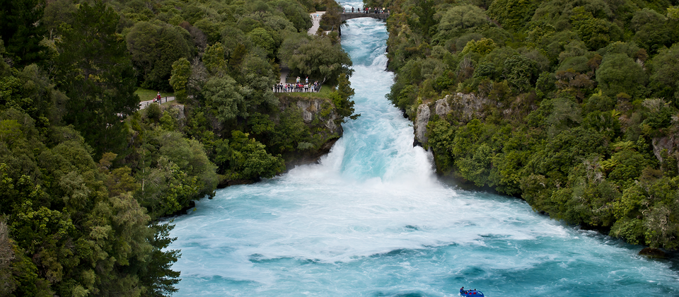 Watch 220,000 litres per second of water thunder over Huka Falls, New Zealand's most visited attraction.