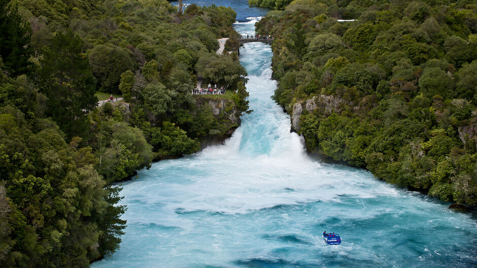 Watch 220,000 litres per second of water thunder over Huka Falls, New Zealand&#039;s most visited attraction.