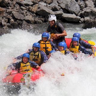 A raft in Foamy Rapid on the Grade 5 section of the Rangitikei River, North Island