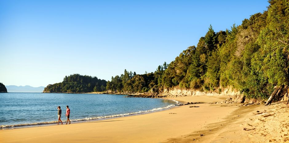 Abel Tasman National Park boasts a golden sand sheltered coastline, crystal clear turquoise waters and the Tonga Island Marine Reserve.