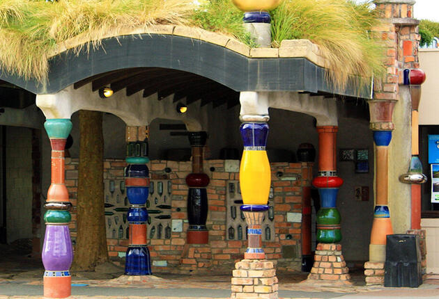 Kawakawa is world famous for the Hundertwasser toilets, designed especially by the town's famous Austrian resident, Freidensreich Hundertwasser.