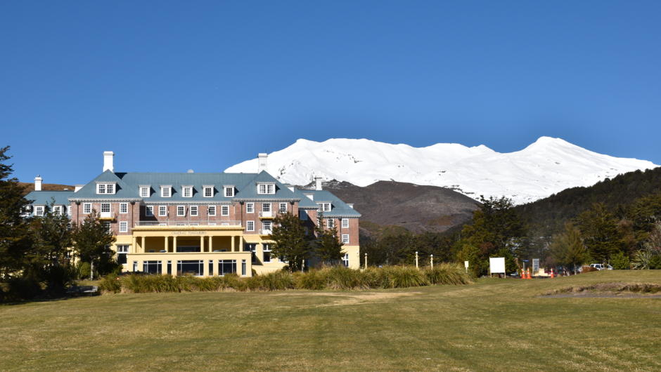 Mt Ruapehu and the Chateau Tongariro Hotel