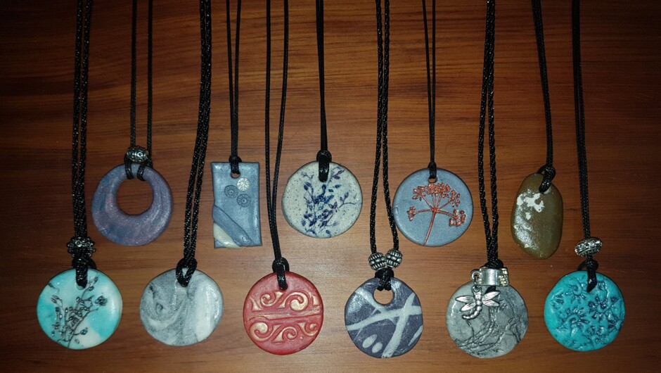 Handmade necklaces in the gallery