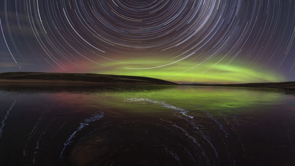 Star trail & Southern lights over lake