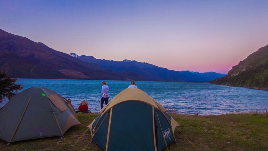 Remote wilderness camp beside Lake Wanaka