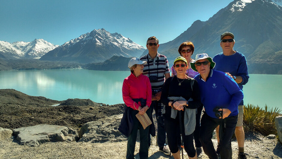 Walking to the Tasman Glacier Lake, Mt Cook National Park.