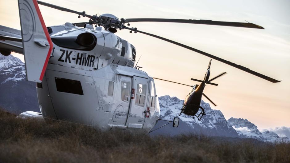 Multiple helicopters are available to groups to enjoy the unparalleled remote beauty above Lake Wakatipu.