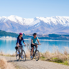 Cycling at Lake Pukaki, near our tallest mountain, Aoraki Mt Cook
