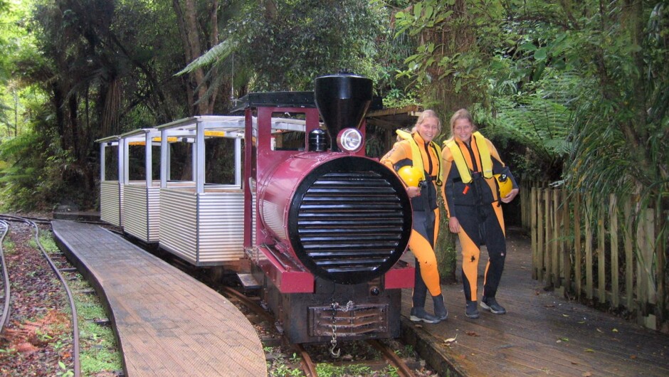 Dorothy at The Soft Rock Terminal with Underworld Rafters due to depart on their Underworld Rafting Adventure.