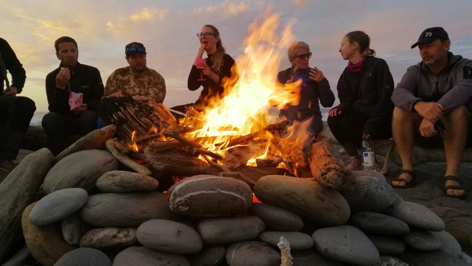 After dinner campfire on the beach at Okarito