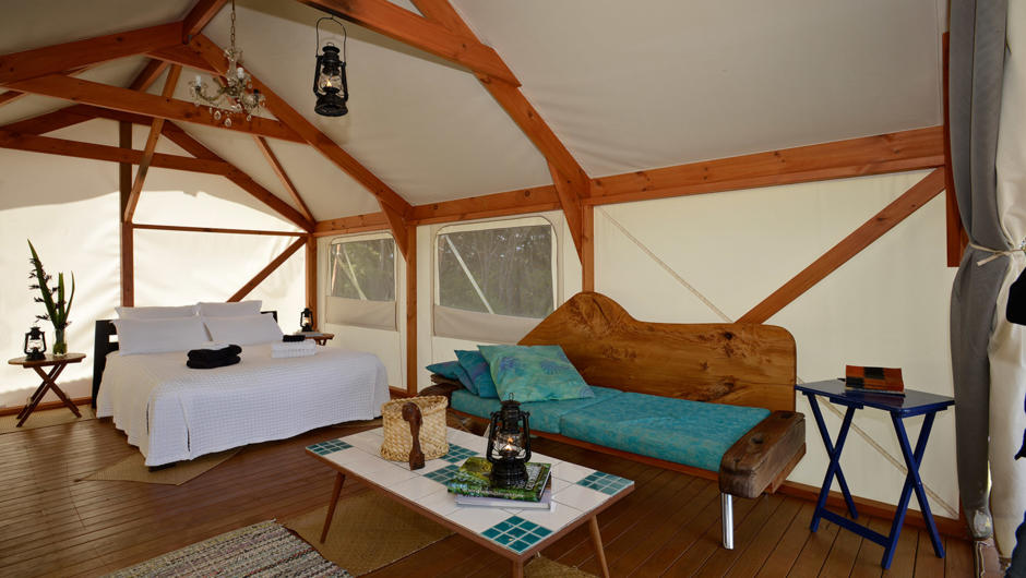 Luxury canvas tent with bespoke furniture