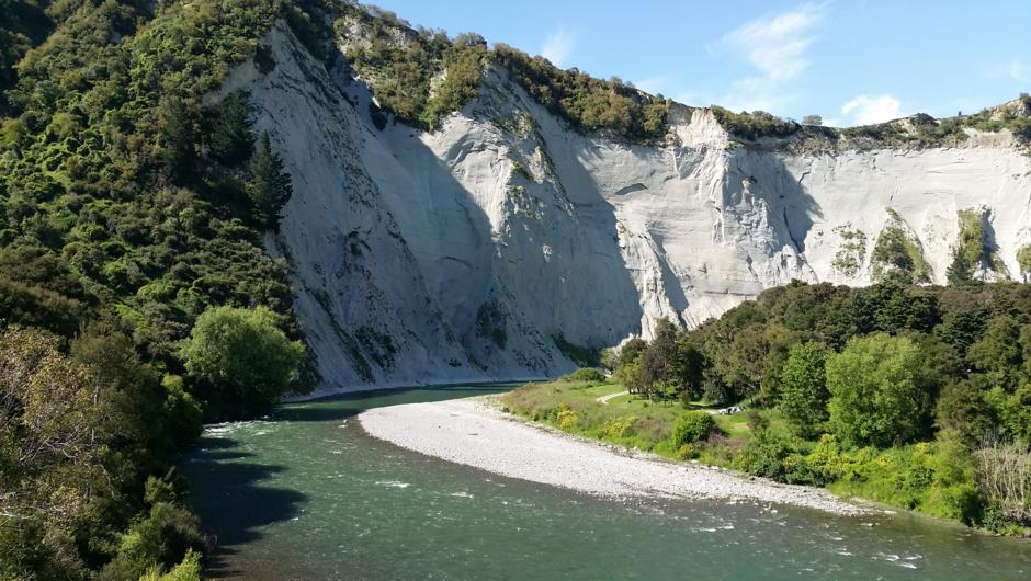 The towering Papa Cliffs are a stunning feature at Mangaweka Campground.