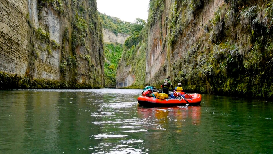 A gear raft on a multi-day trip on the Rangitikei River