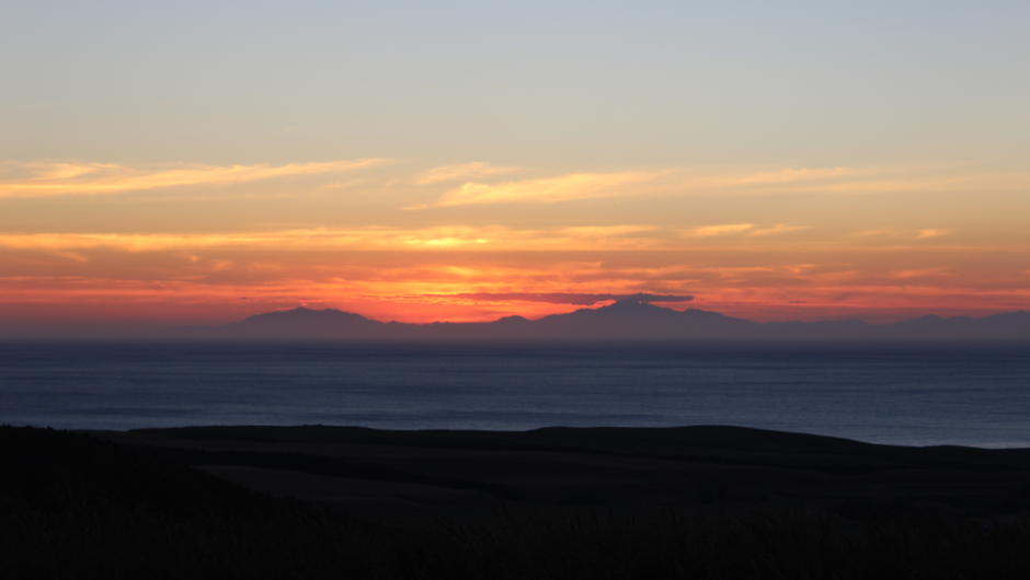 View of the Kaikoura Ranges at sunset