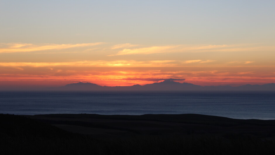 View of the Kaikoura Ranges at sunset