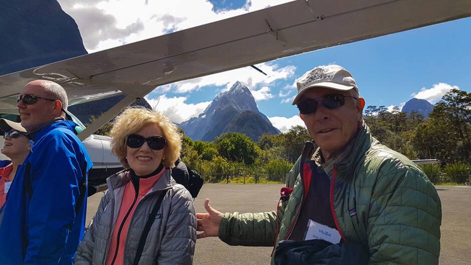 Guests about to board their scenic flight to Queenstown from Milford Sound.