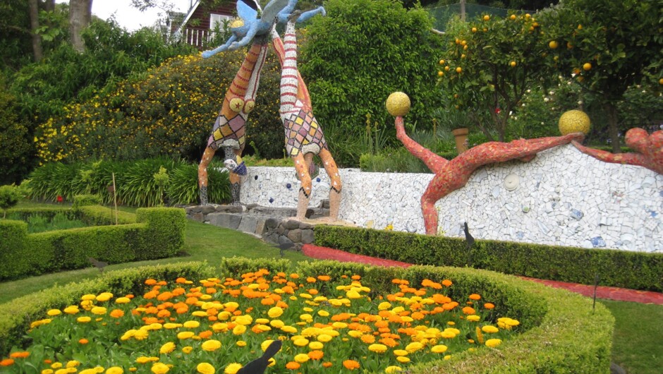Sculptures in the garden at the Giant's House in Akaroa