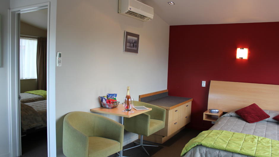One bedroom units have a separate bedroom with two single beds and a large king-sized bed in the main area.