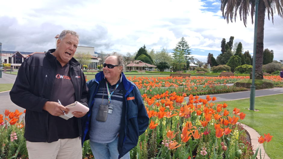 Roger at Rotorua Gardens with happy customer
