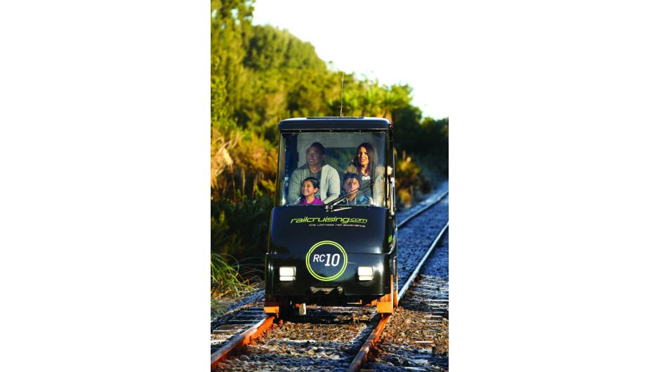 Family in Rail Cruiser on the Rotorua Railway