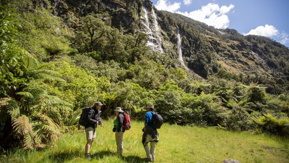Explore waterfalls in Doubhboy on the Milford Track