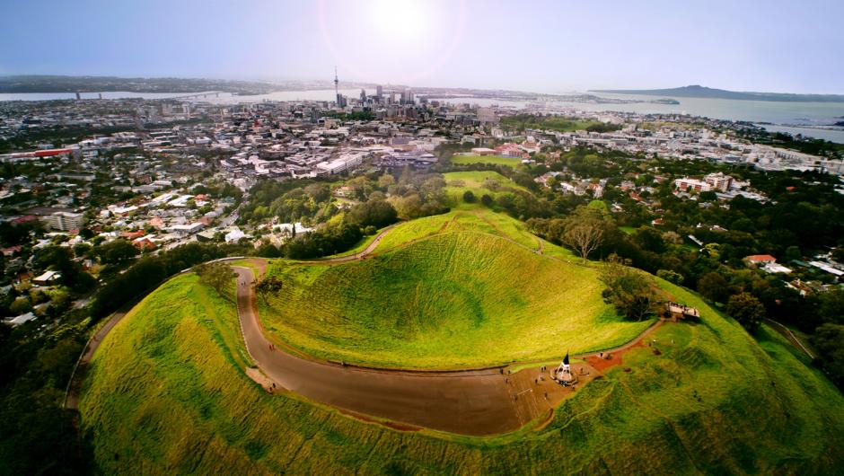 Mt Eden and Auckland from above wiht Tamaki Hikoi