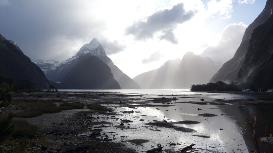 A view of Mitre Peak from the foreshore