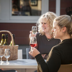 Enjoying wine at lunch at The Villiage Cafe