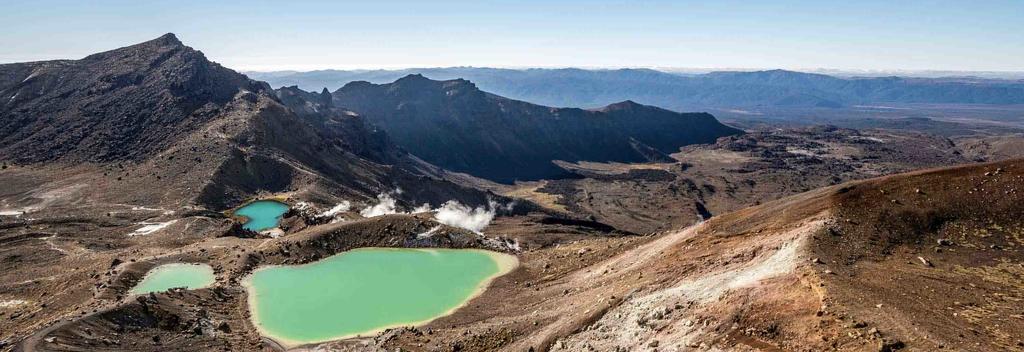 Tongariro Crossing from Red Crater showing the Emerald Lakes below.