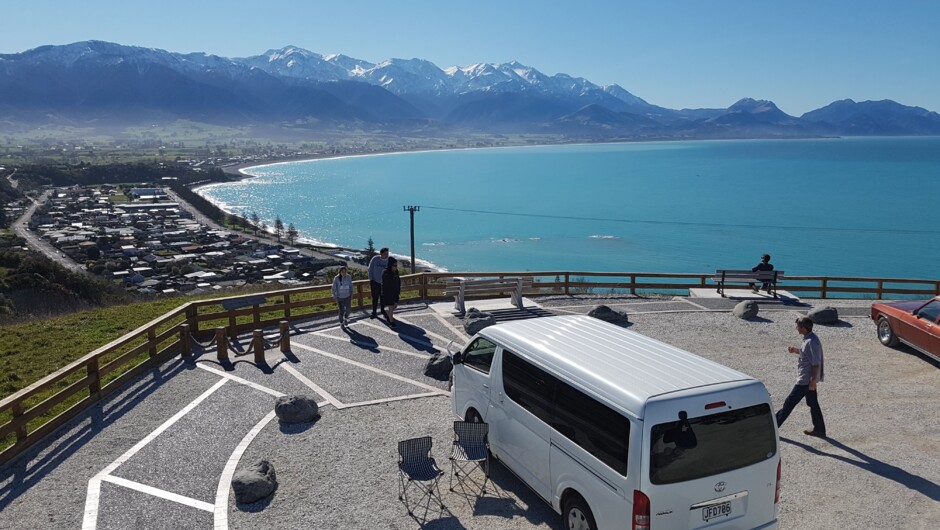 カイコウラ展望台から素晴らしい眺め。Stunning views from the Kaikoura Peninsula viewpoint