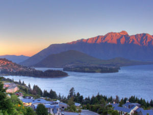 Views from Fernhill of an impressive trio - Queenstown, Lake Wakatipu and the Remarkables.