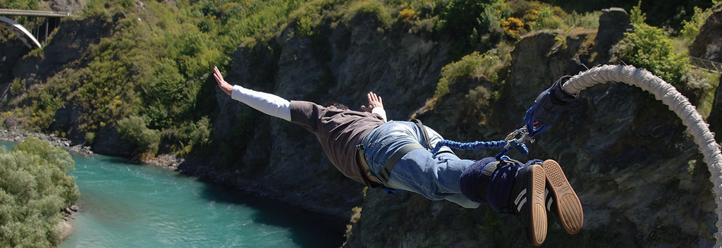 Swan dive from the Kawarau Bridge, home of bungy in New Zealand.