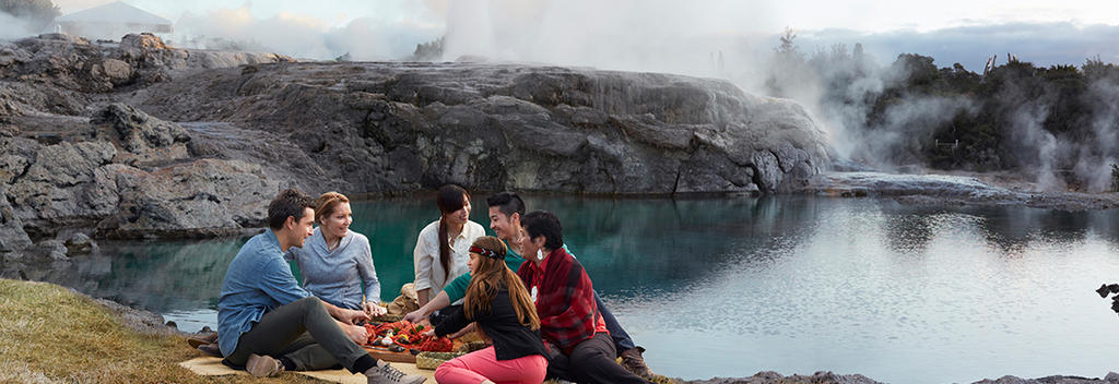 Enjoy a gourmet lunch cooked using geothermal steam at Te Puia.
