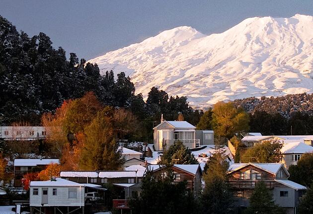 鲁阿佩胡（Ruapehu）最显眼的地标就是耸入云端的三座火山。落脚奥哈库尼村（Ohakune）或华卡帕帕村（Whakapapa），冬天滑雪夏季登山，各有风情。