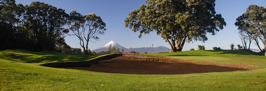 The New Plymouth Golf Club is a seaside course with views of the conical Mount Taranaki.