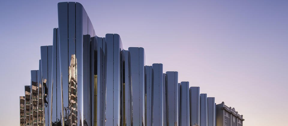 Len Lye Centre, New Plymouth - the external stainless steel façade echoes the artist’s use of the metal in many of his kinetic sculptures.
