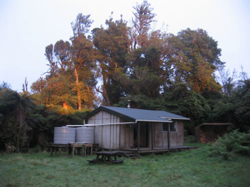 Early morning sunshine at Pouri Hut