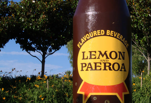 If you’re thirsty, pause for refreshment in Paeroa. This town is the official birthplace of Lemon & Paeroa, New Zealand’s home-grown soft drink.