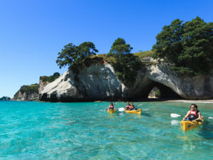 Kayaking at picturesque Cathedral Cove