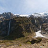 Glaciers, waterfalls and sheer rock cliffs surround the track.