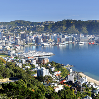 A cidade de Wellington encontra-se em um cintilante porto.