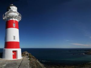 The Cape Palliser lighthouse standing proud at the southernmost tip of the North Island.